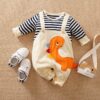 Winter Comfortable Cotton Orange Red Dinosaur Kids' Romper