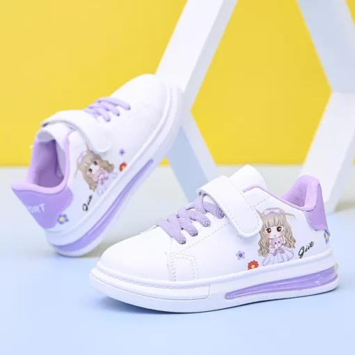 Kids Fashion Sneakers Rainbow Colorful Girls White Casual Shoes Pu Leather Wiith Air Cushion Sole jpg